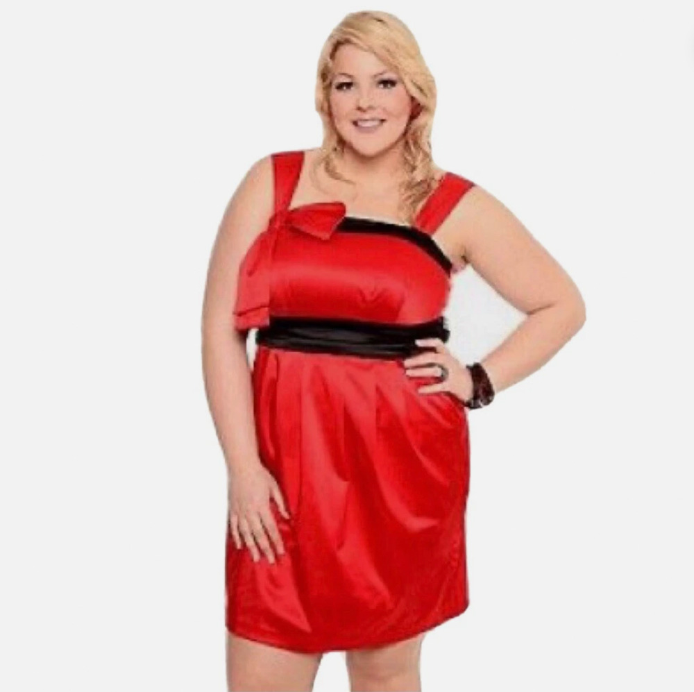 Vintage Torrid Y2K Red Bow Tie Back Satin Mini Dress Plus Size 16